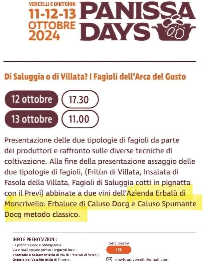 Domani e domenica saremo ospiti di #casaverdivercelli in Via Giovanni e Ottavio Laviny, 27 
in occasione dei @panissa_days organizzato da Slow Food Vercelli e @comunita_salam_vecc_dla_doja.

Per info e prenotazioni potete scrivere a: 
@salsamenteria_via_dei_mercati 
@enostorie_ 
@osteriavecchioasilo 

o inviare una mail a  “slowfood.vercelli@gmail.com”

#panissa #fagioli #slowfoodvercelli #laboratoridelgusto

#vercelli #risotto #riso #vercellese #slowfoodvercelli 
#erbalucedicaluso #canavese #piemonte #moncrivello #italy🇮🇹 

#piedmont #piemont #italie #vercelli #italien #ピエモンテ #イタリア #피에몬테 #이탈리아 #意大利 #皮埃蒙特